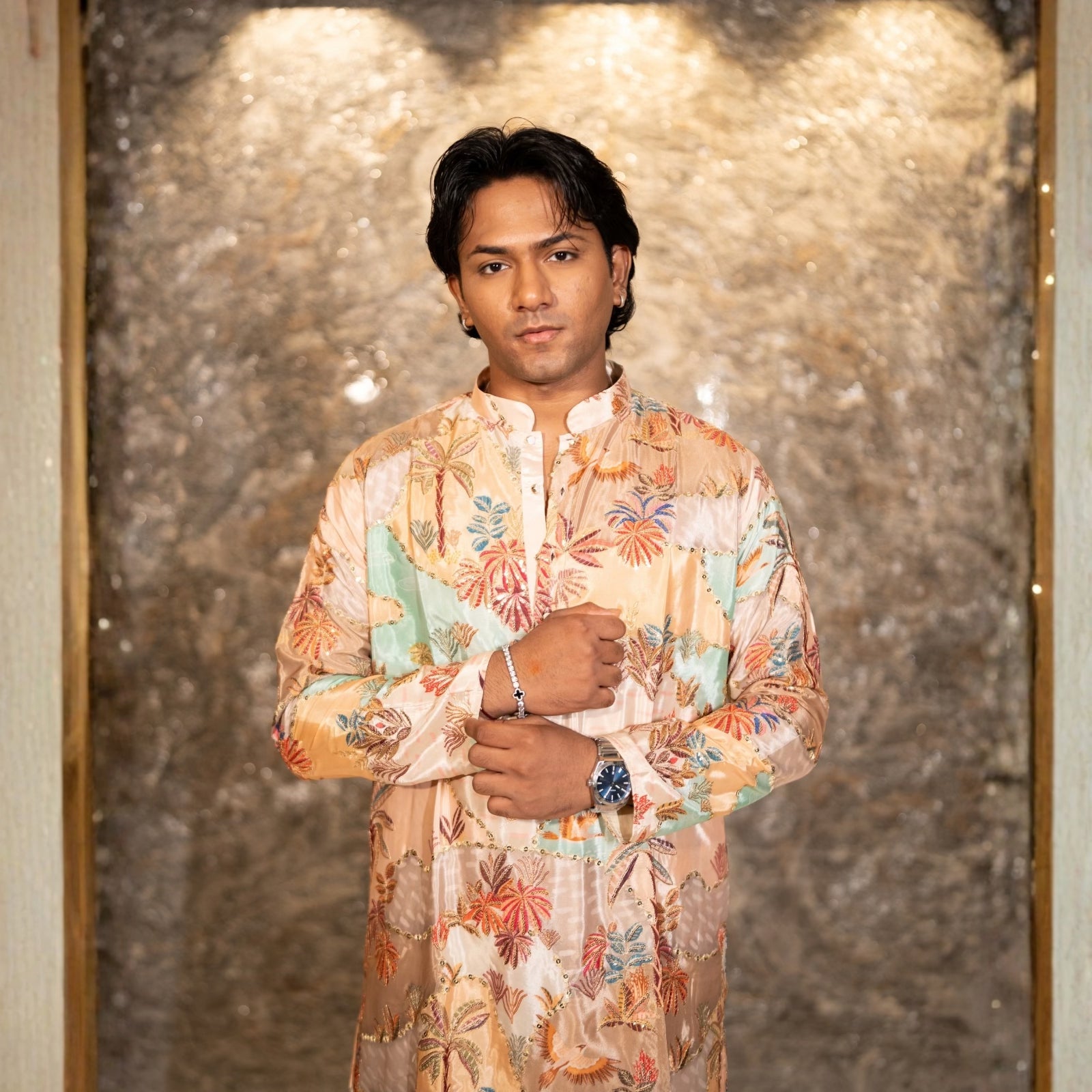 The Shaurya Embroidered Kurta Set(Imperial Peach Tapestry)