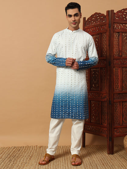 Blue Ombre Mirror Work Kurta