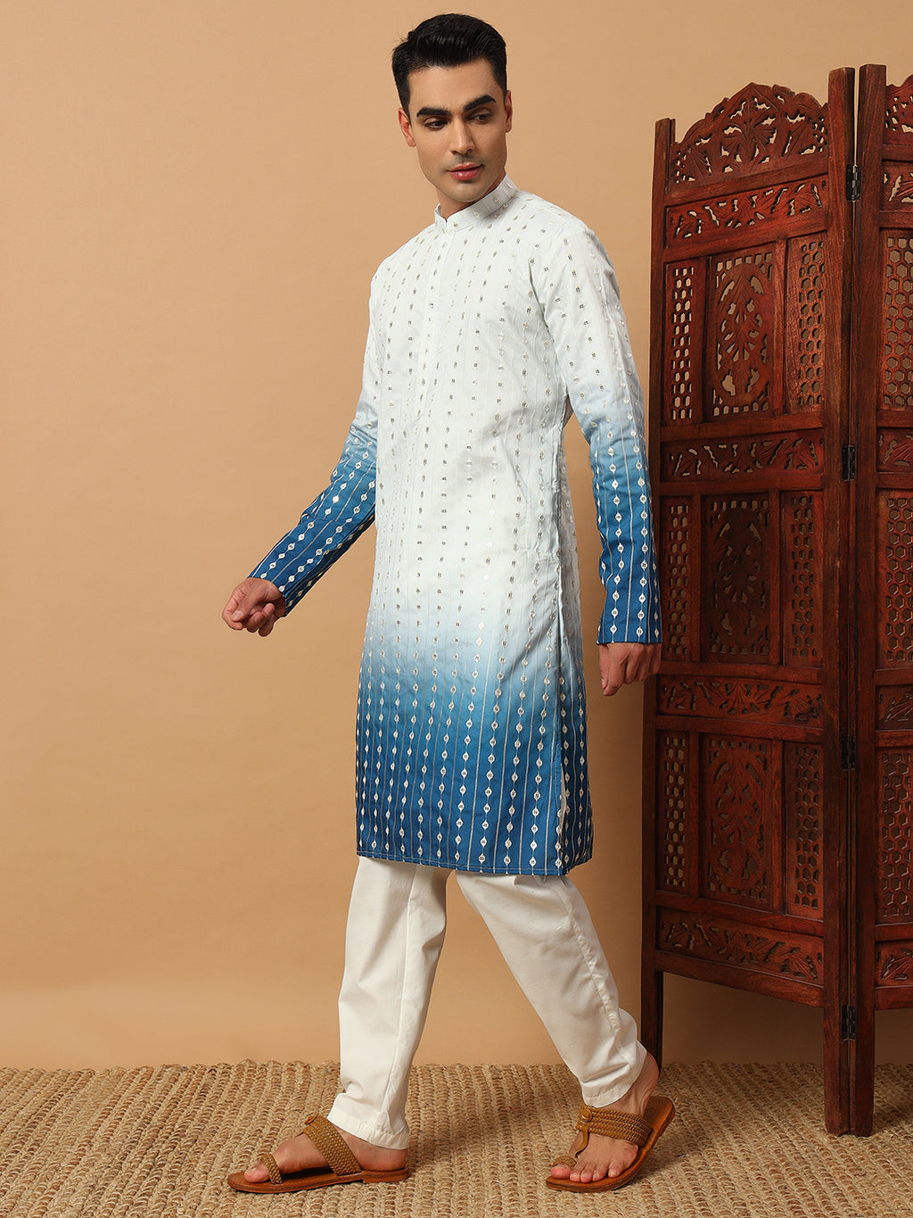 Blue Ombre Mirror Work Kurta Set
