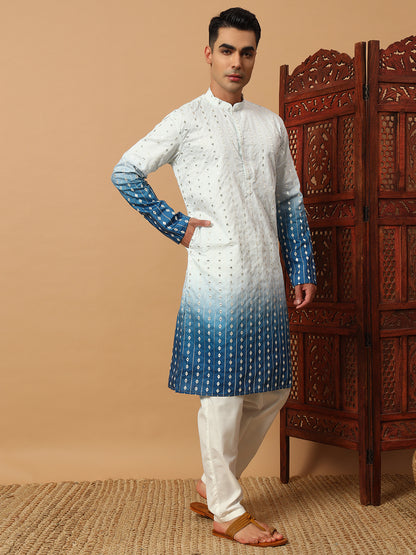 Blue Ombre Mirror Work Kurta