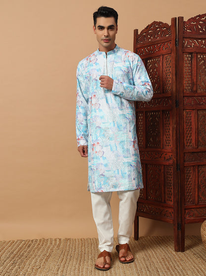 Sky Blue Zipper Kurta Set