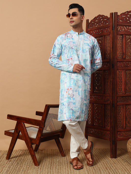 Carnival Sky Blue Zipper Kurta Set