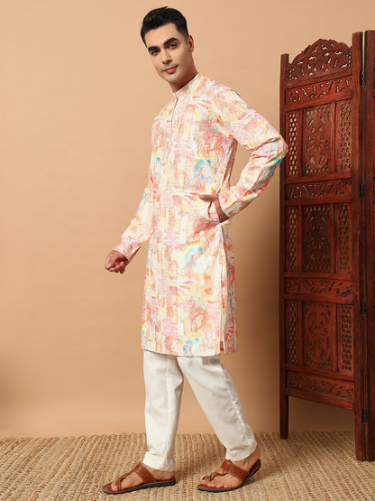 Orange Zipper Kurta Set