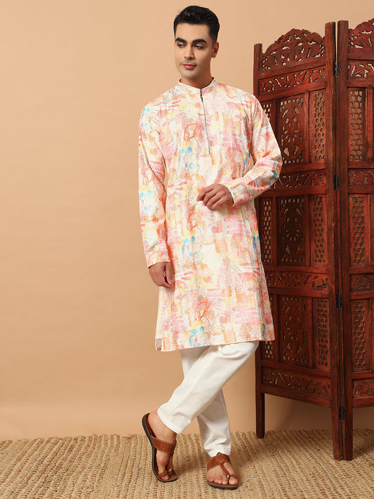 Orange Zipper Kurta Set