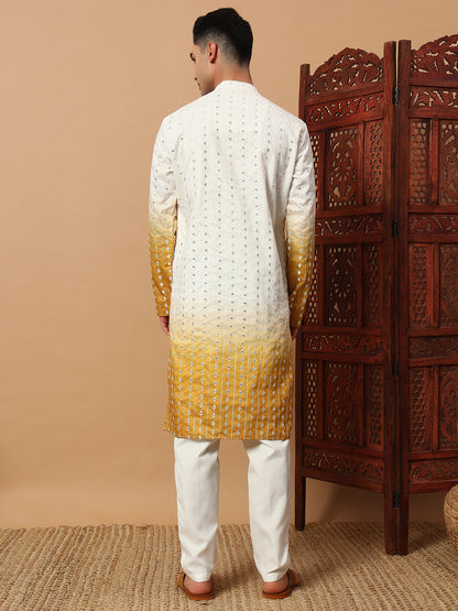 Yellow Ombre Mirror Work Kurta