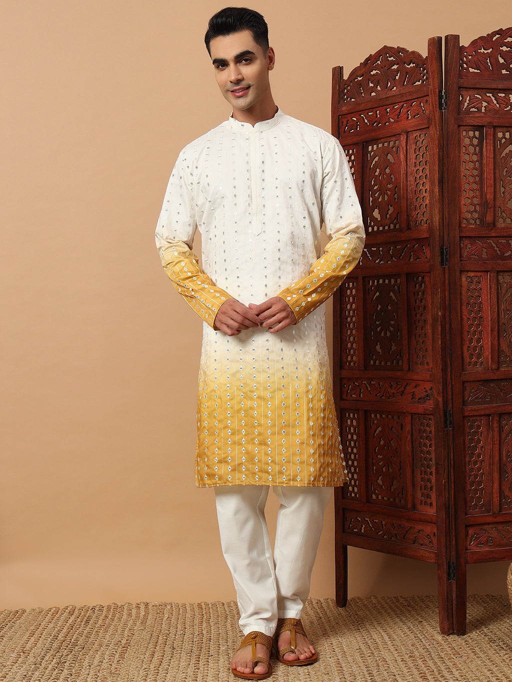 Yellow Ombre Mirror Work Kurta Set