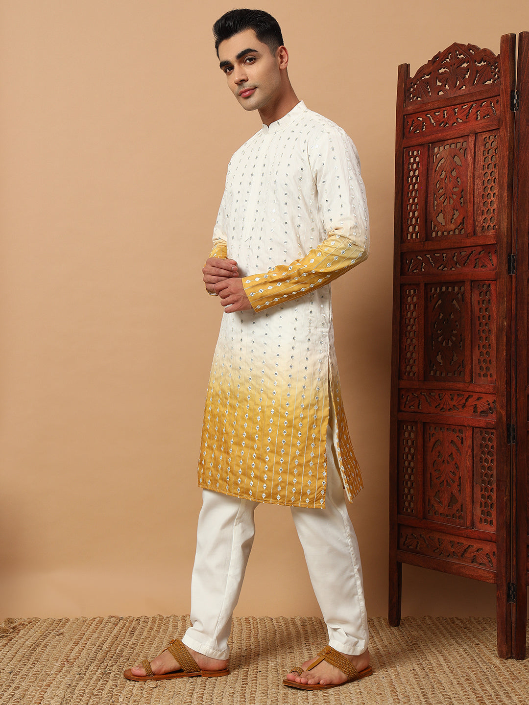 Yellow Ombre Mirror Work Kurta