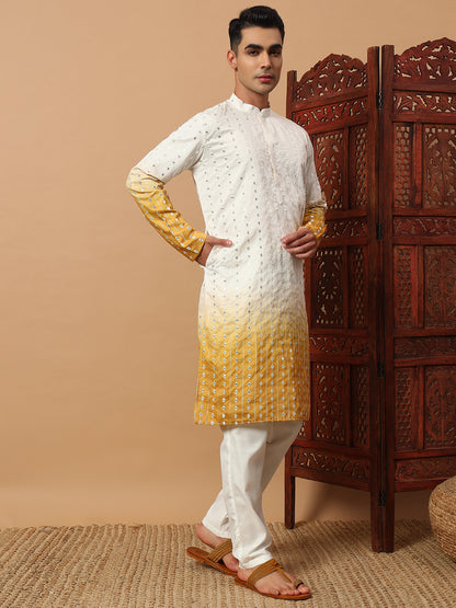 Yellow Ombre Mirror Work Kurta