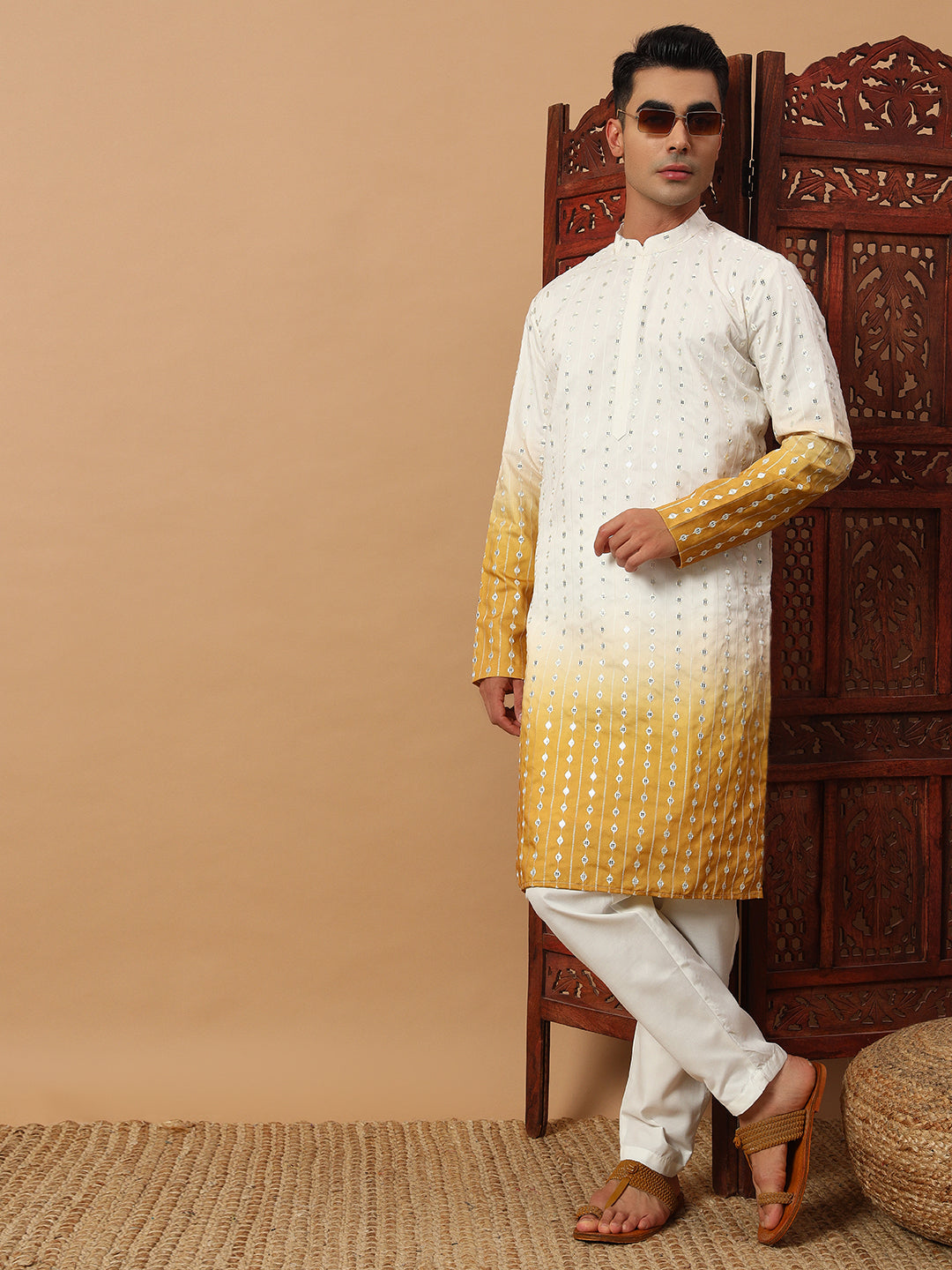 Yellow Ombre Mirror Work Kurta