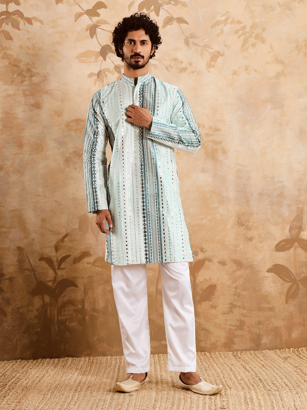 Sea Green Rich Mirror Work Kurta Set