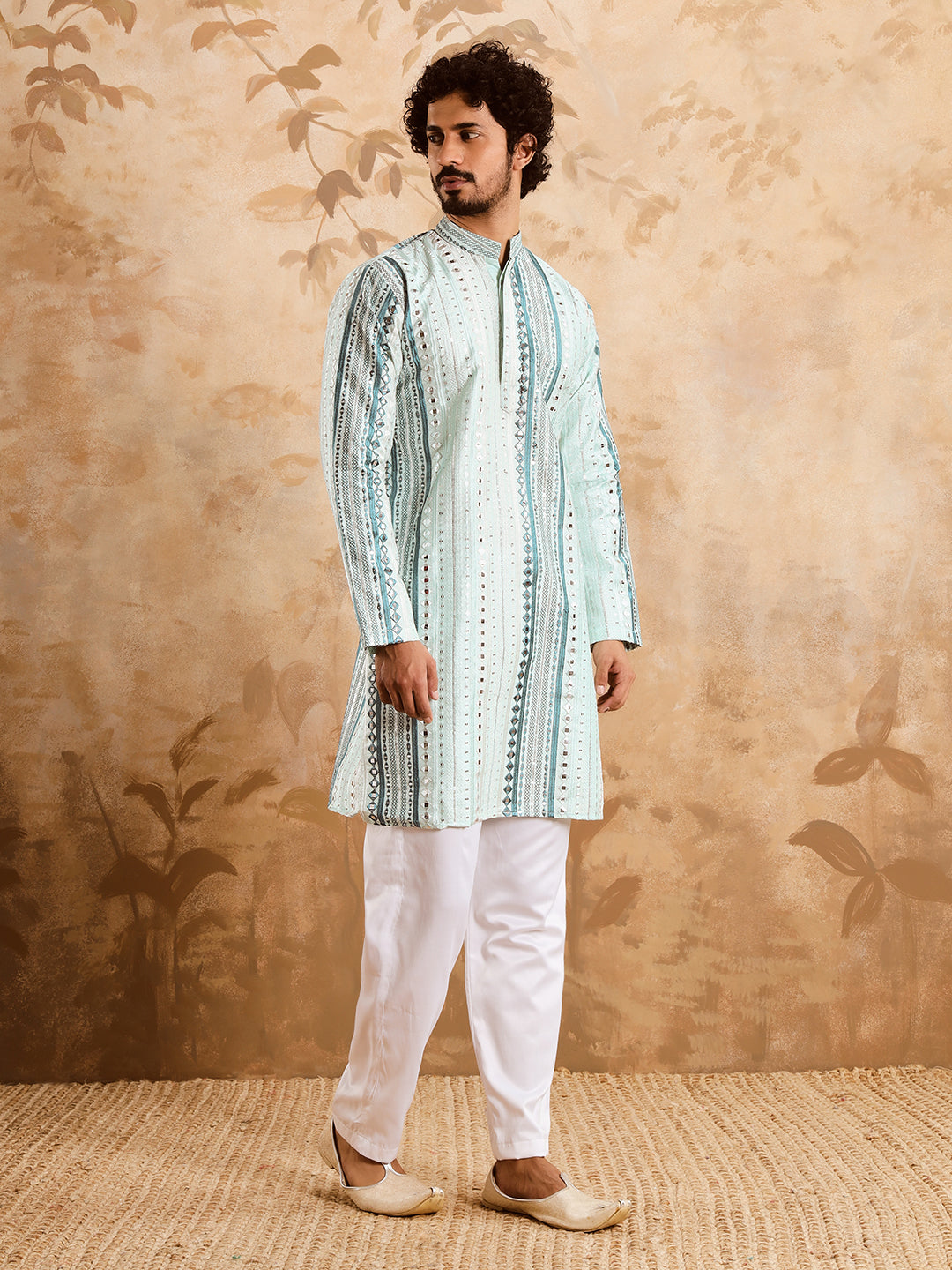 Sea Green Rich Mirror Work Kurta Set