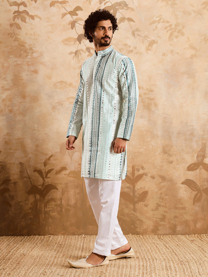 Sea Green Rich Mirror Work Kurta Set