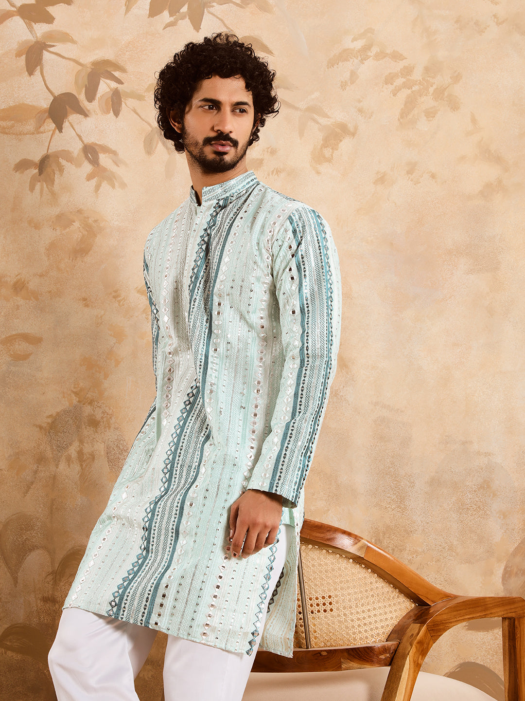 Sea Green Rich Mirror Work Kurta Set