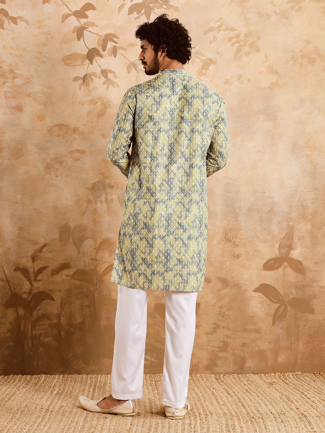 Yellow Grey Premium Embroidery Printed Kurta