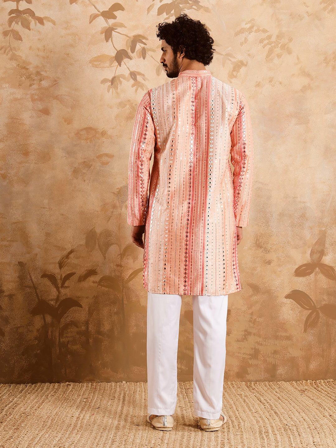 Peachy Pink Rich Mirror Work Kurta Set