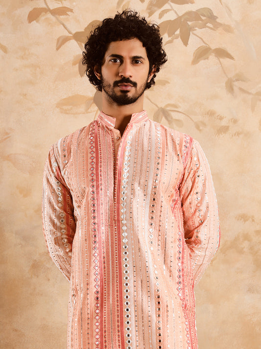 Peachy Pink Rich Mirror Work Kurta