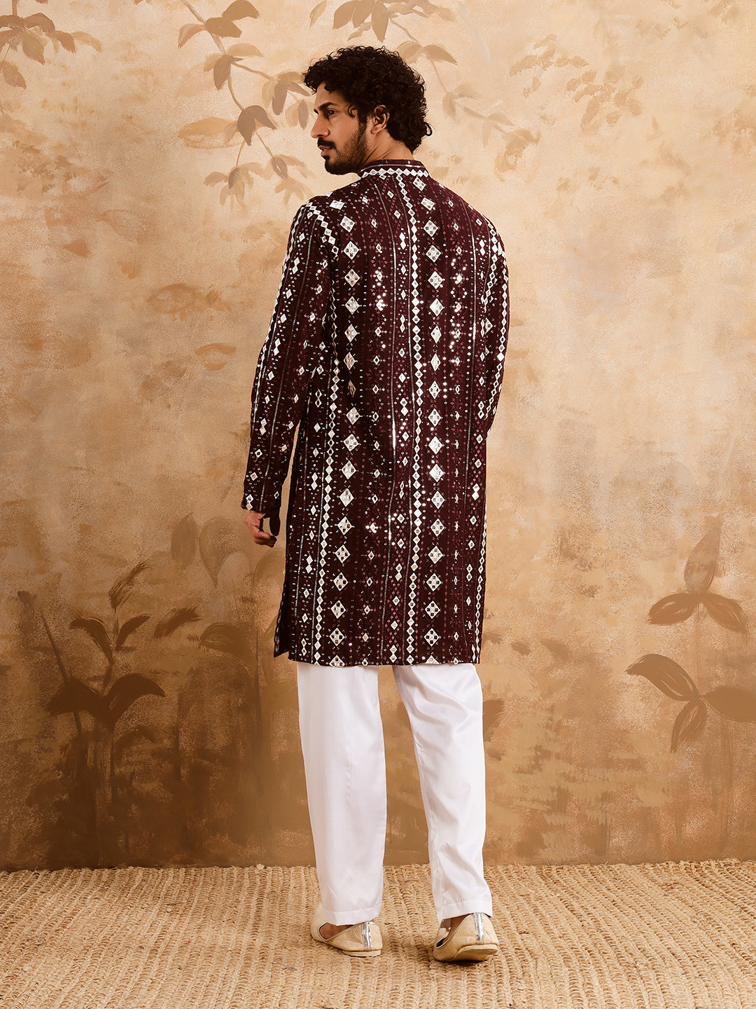 Wine Rich Mirror Work Kurta