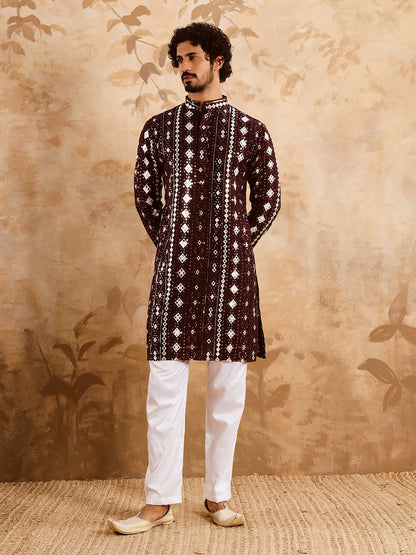 Wine Rich Mirror Work Kurta