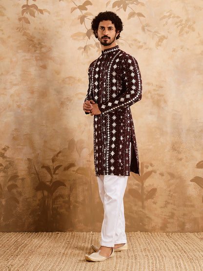 Wine Rich Mirror Work Kurta