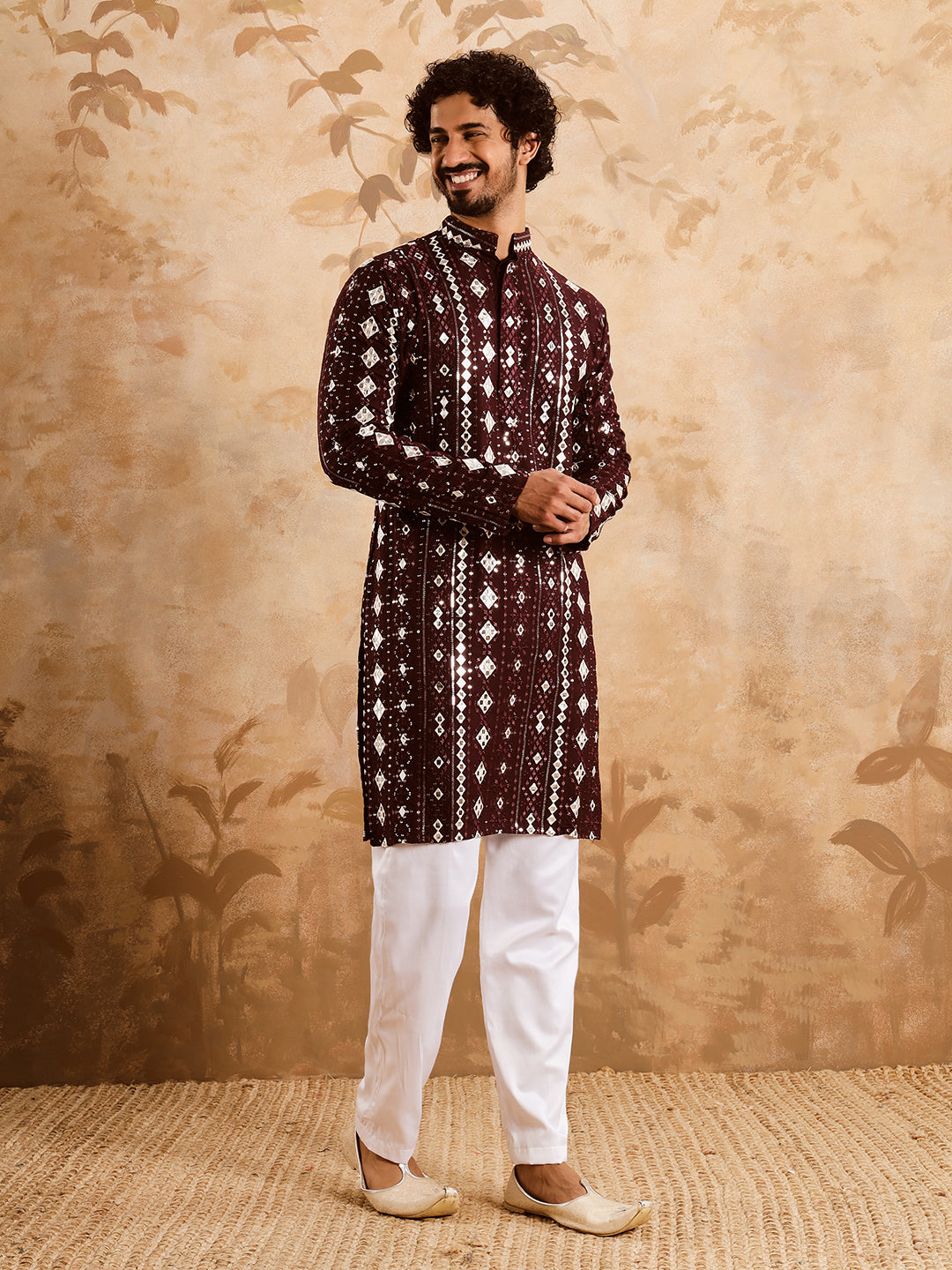 Wine Rich Mirror Work Kurta