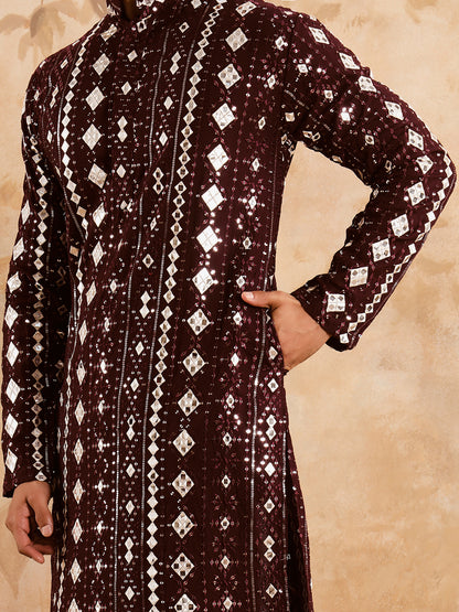 Wine Rich Mirror Work Kurta