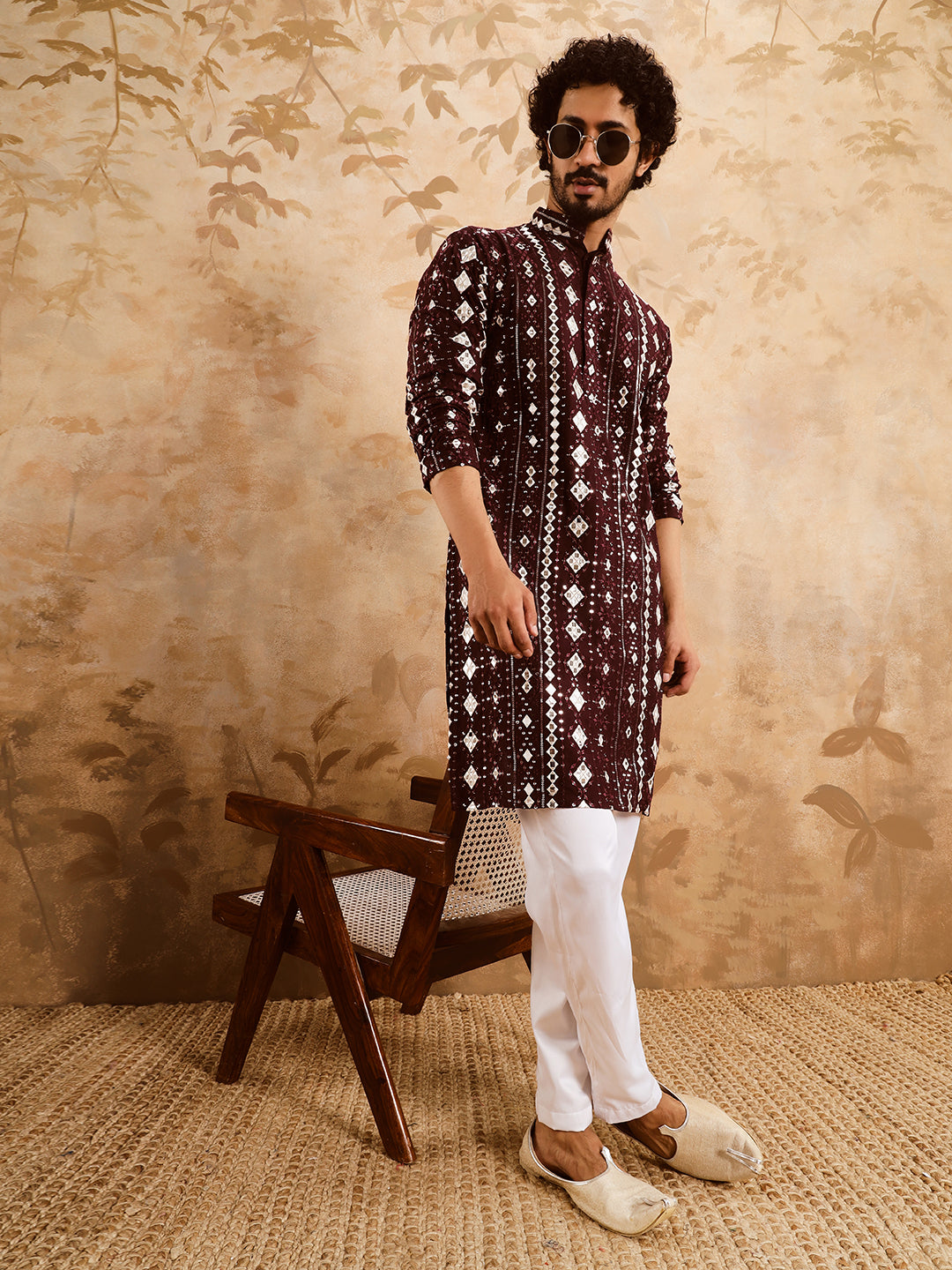 Wine Rich Mirror Work Kurta