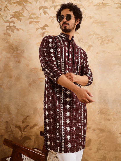 Wine Rich Mirror Work Kurta