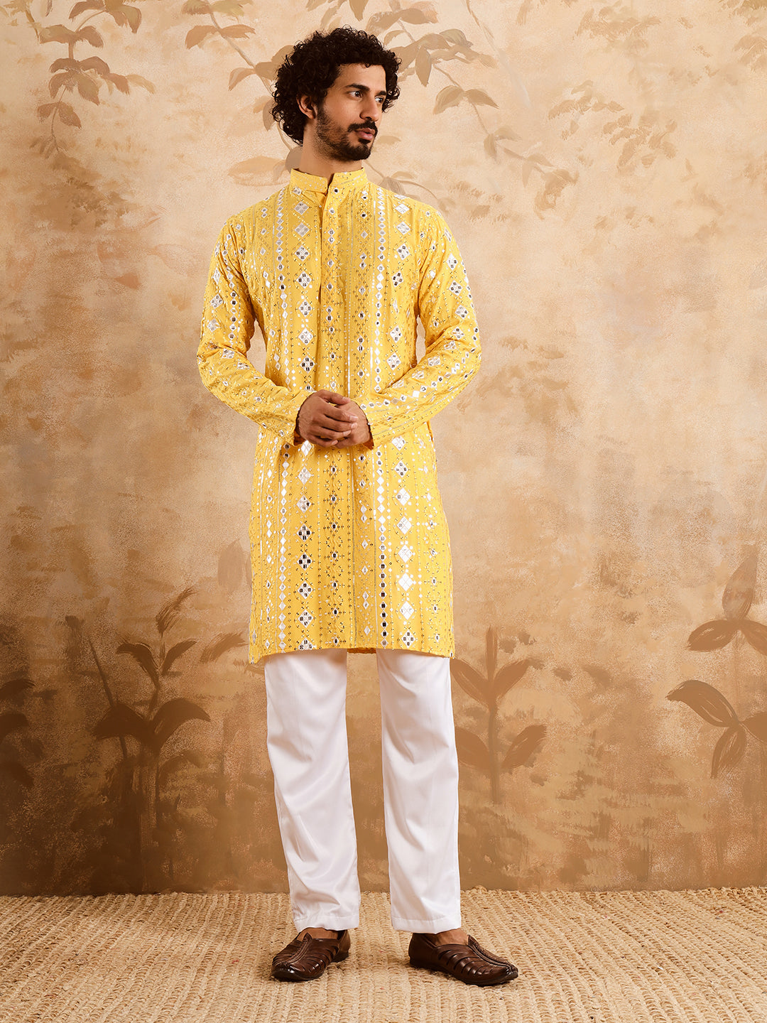 Yellow Rich Mirror Work Kurta Set