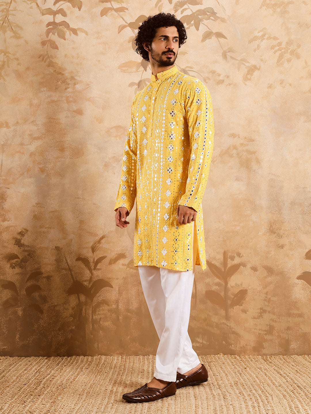 Yellow Rich Mirror Work Kurta Set