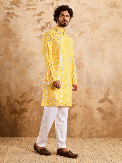 Yellow Rich Mirror Work Kurta Set