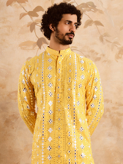 Yellow Rich Mirror Work Kurta Set