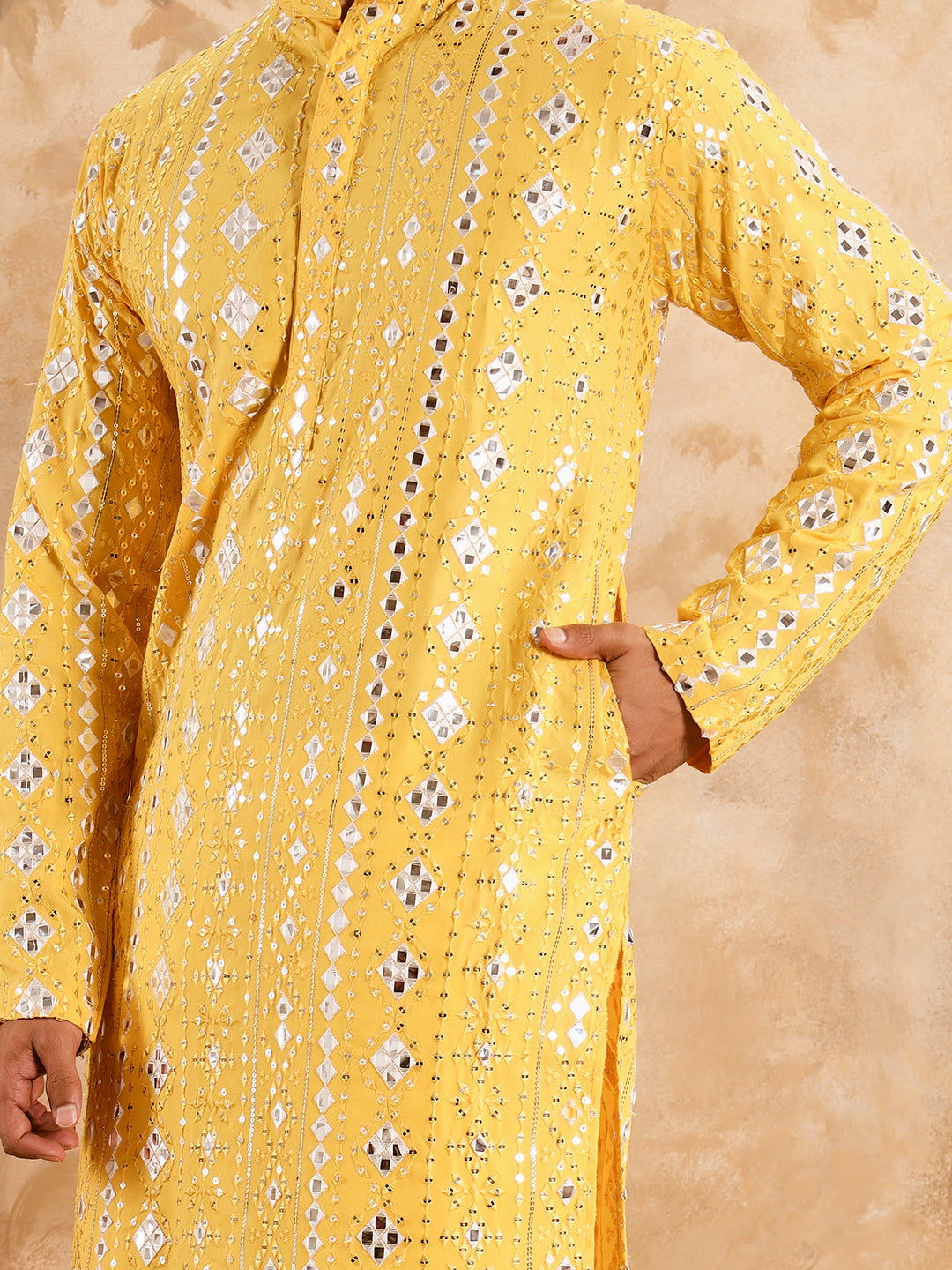 Yellow Rich Mirror Work Kurta Set