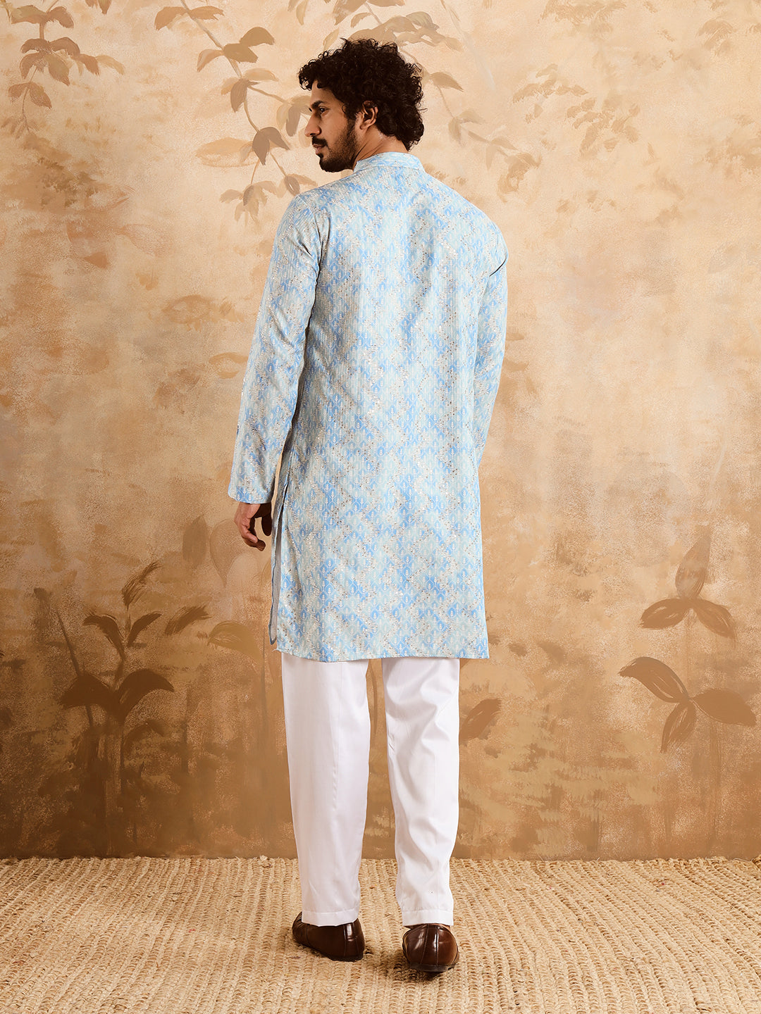 Powder Blue Premium Embroidery Printed Kurta