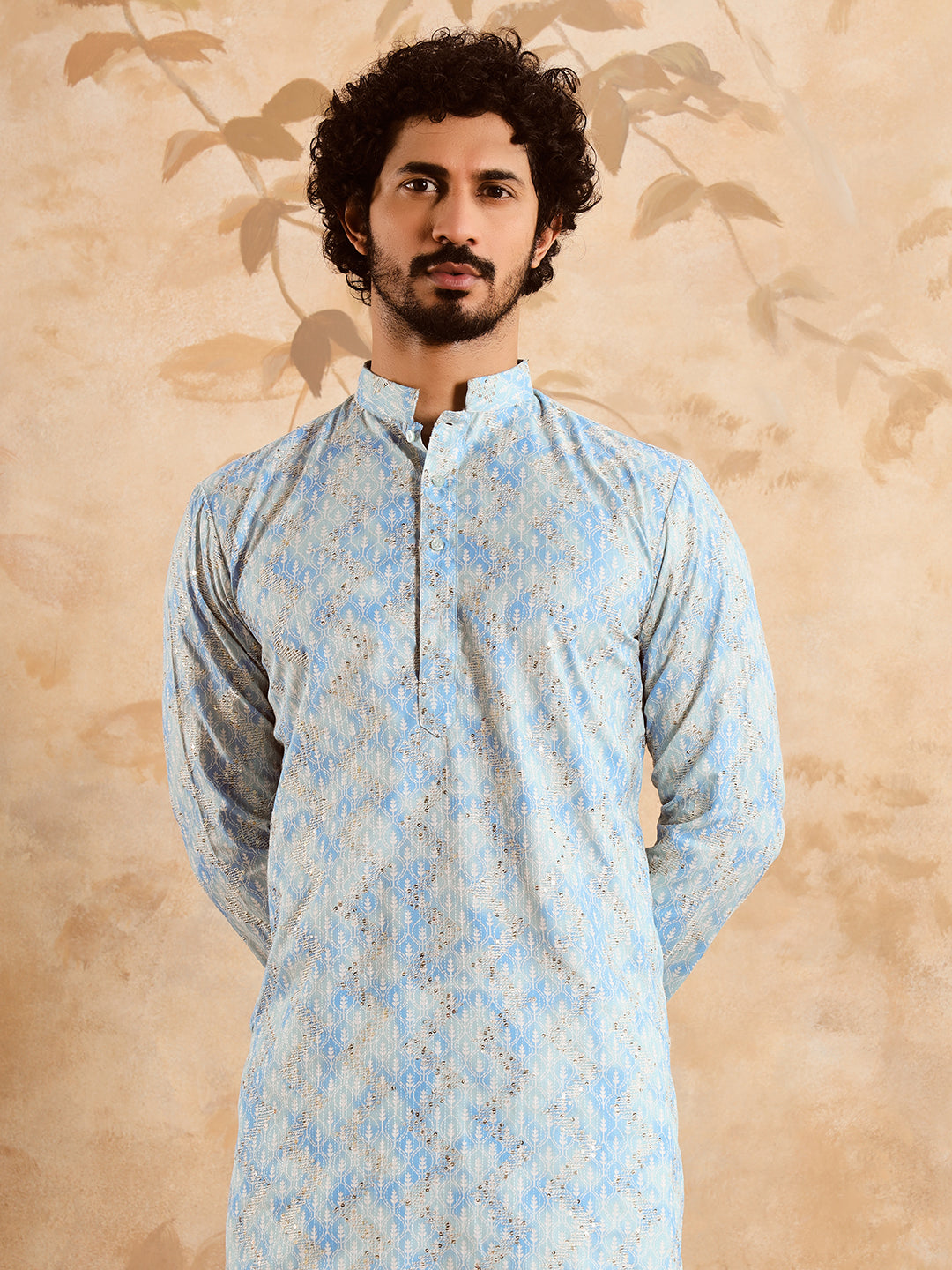 Powder Blue Premium Embroidery Printed Kurta