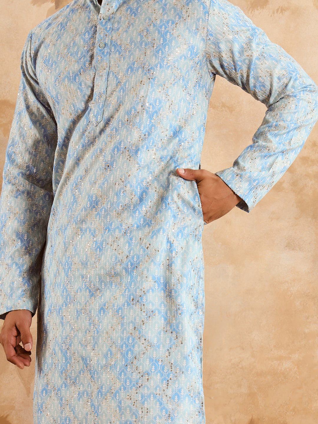 Powder Blue Premium Embroidery Printed Kurta