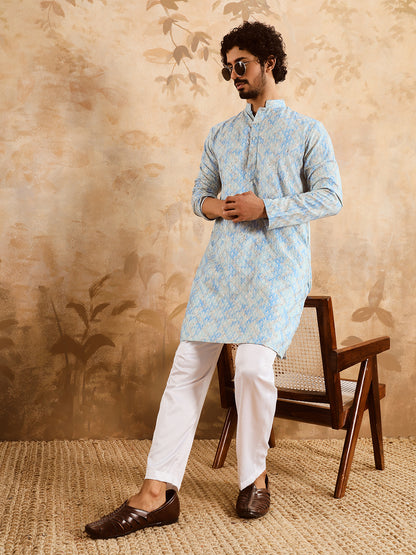 Powder Blue Premium Embroidery Printed Kurta