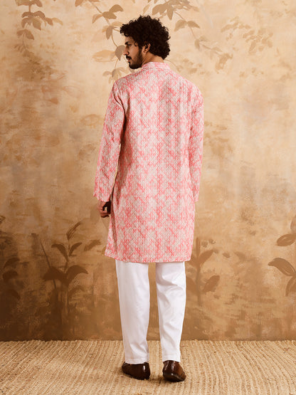 Pink Premium Embroidery Printed Kurta