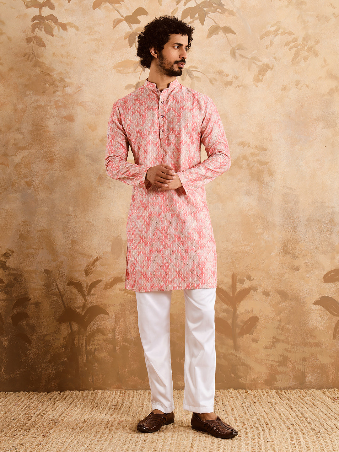 Pink Premium Embroidery Printed Kurta