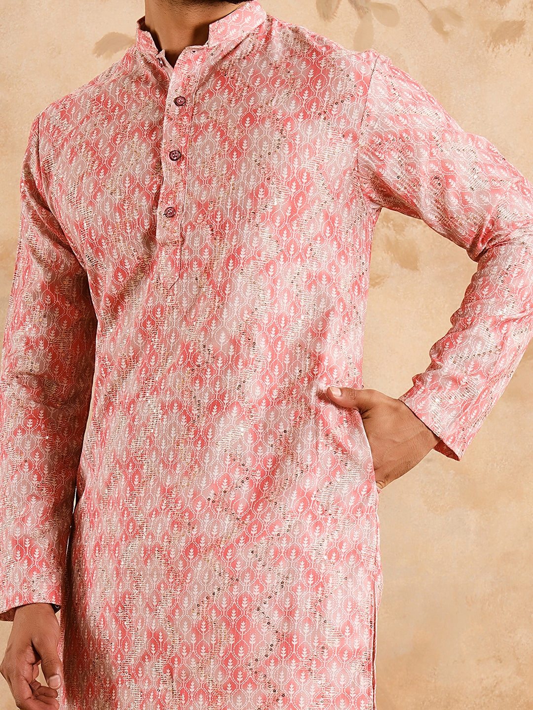 Pink Premium Embroidery Printed Kurta