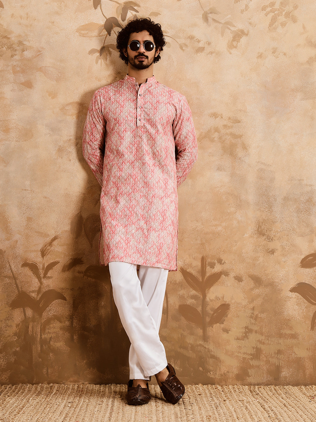 Pink Premium Embroidery Printed Kurta