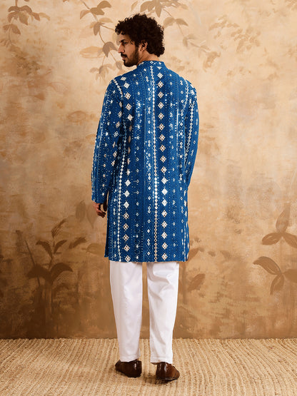 Navy Blue Rich Mirror Work Kurta Set