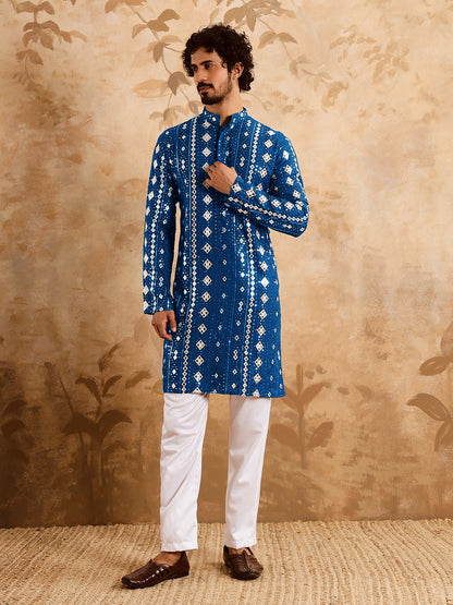 Navy Blue Rich Mirror Work Kurta Set