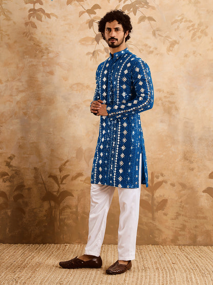 Navy Blue Rich Mirror Work Kurta Set