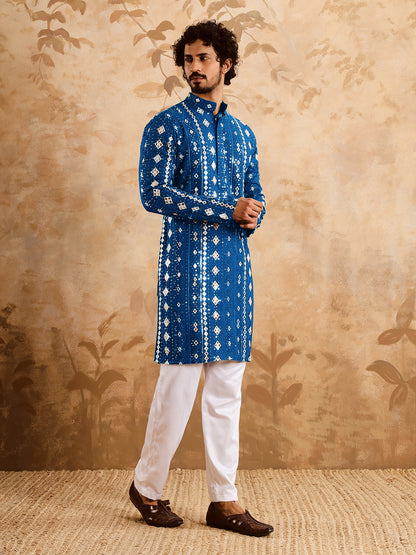 Navy Blue Rich Mirror Work Kurta Set