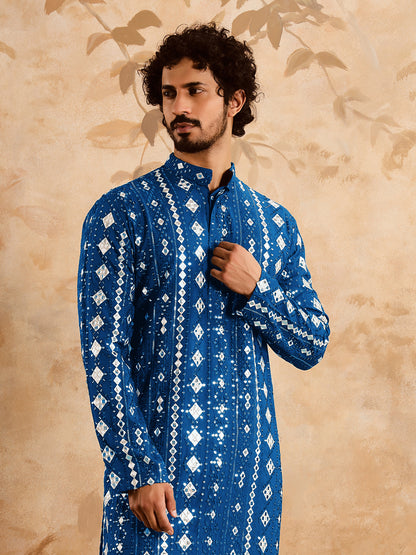 Navy Blue Rich Mirror Work Kurta Set