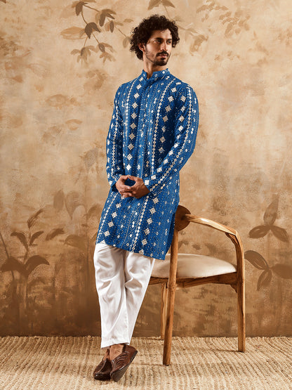 Navy Blue Rich Mirror Work Kurta Set