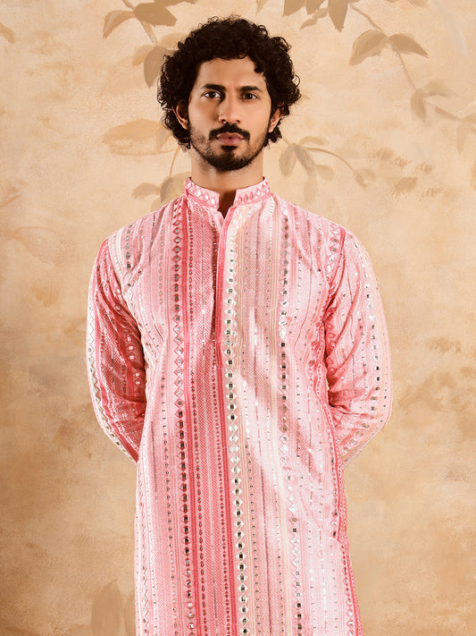 Light Pink Rich Mirror Work Kurta Set