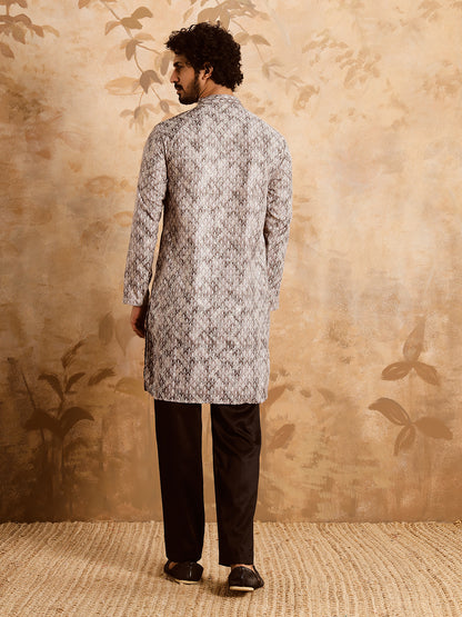 Dusty Grey Premium Embroidery Printed Kurta