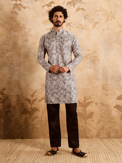 Dusty Grey Premium Embroidery Printed Kurta