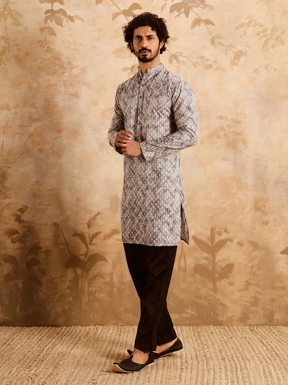 Dusty Grey Premium Embroidery Printed Kurta